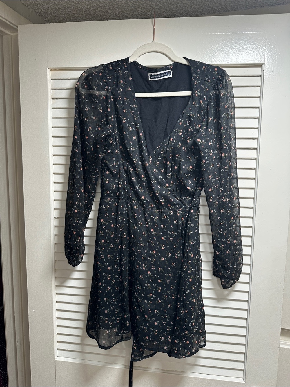 Abercrombie Black Floral Wrap Dress with Long Sleeves
